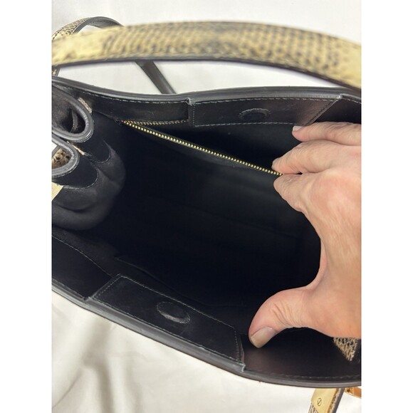 Bruno Magli 1936 Snake Embossed Satchel Bag Leather Top Handle Cream Brown - Picture 13 of 14